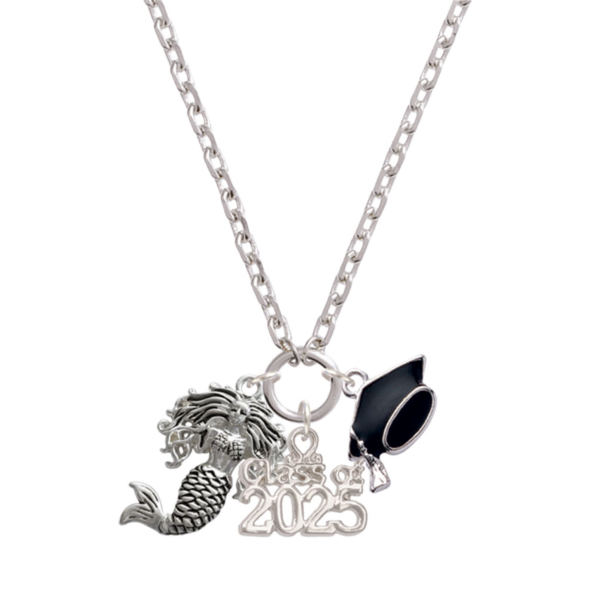 Delight Jewelry Silver-tone Mermaid - Silver-tone Class of 2025 Graduation Zoey Necklace, 28"