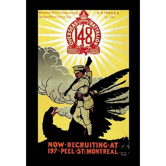 Canada Overseas Battalion: Now Recruiting at 197 Peel Street, Montreal-Fine Art Canvas Print (20" x 30")