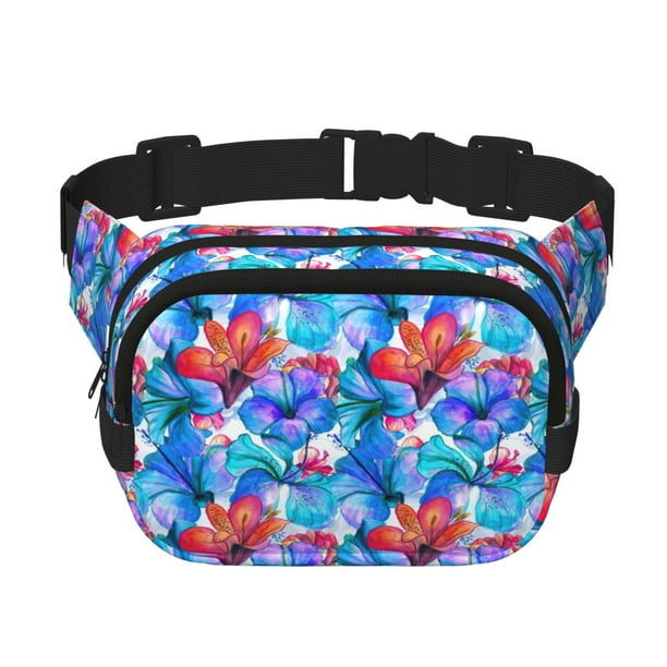 Fotbe Bright Flowers Cangurera Cuadrada con Estampado de Doble Capa, Bolsa de Cintura Ajustable Mini para Hombres y Mujeres