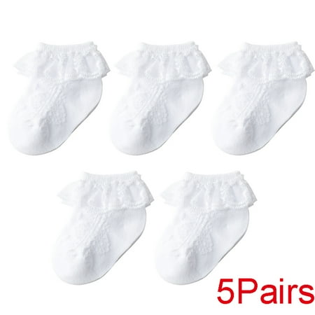 

Girls Ruffled Dress Socks - 5 Pairs M White