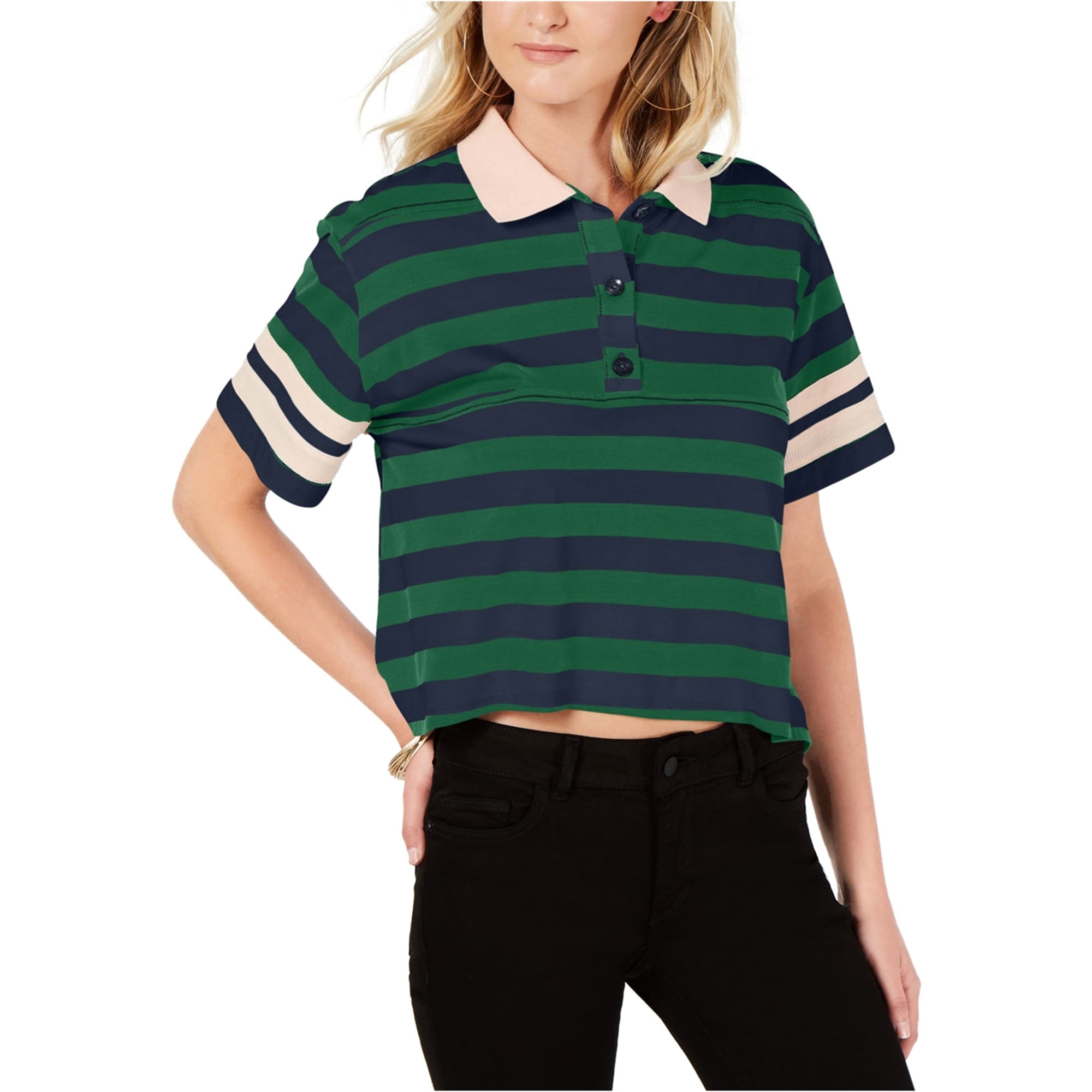 Rules of Etiquette Womens Boxy Striped Polo Shirt Green Large Walmart
