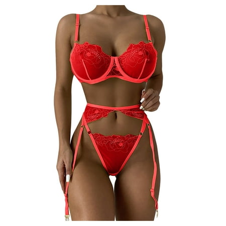 

iOPQO Bra New y Fashion Lace Lingerie Underwear Sleepwear Steel Ring Pajamas Garter Red L