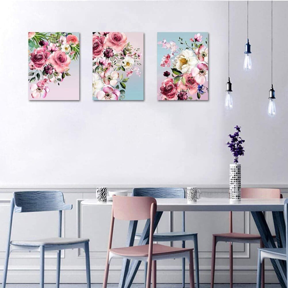 Leye Flower Canvas Wall Art for Bedroom Woman Wall Decor Pink White Flowers Picture 3pcs Framed Artwork Modern Plant Floral Canvas Prints for Kitchen Home Bathroom Girls Room Wall Decoration 12x16"