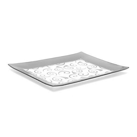 GAC Tempered Glass Tray Rectangular Glass Platter Unbreakable - Chip Resistant - Oven Safe - Microwave Safe - Dishwasher Safe - Stackable Decorative Plate and Glass Serving Tray Silver
