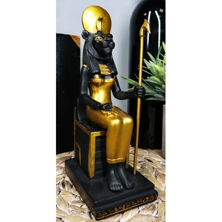 Egyptian Lioness Goddess Sekhmet Ra Sitting On Throne Statue Deity Of War Decor