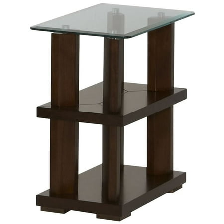 Progressive Delfino Glass Top Chairside Table in Burnished Cherry
