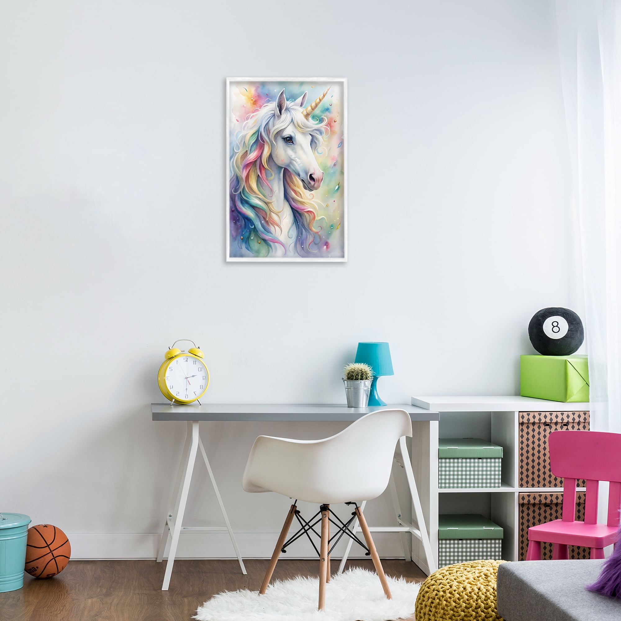 Stupell Industries Pastel Colorful Unicorn White Framed Giclee Art, design by Creative Studio