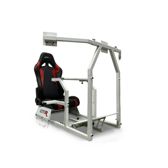 GTR Simulator GTAF Model Racing Simulator Cockpit White Frame with Black/Red Seat