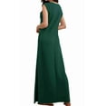 thumbnail image 3 of Women Summer Round Neck Casual Loose Split Wrinkle-Free Long Maxi Vacation Dress with Pockets Dark Green M, 3 of 9