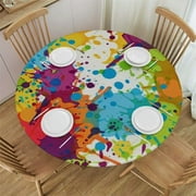 Round Table Cover Tie Dyeing Tablecloth Waterproof Table Decorative Covers Elastic Edged Table Cloth Fits Party Wedding Indoor Outdoor Tables up to Diameter，Multi-Size