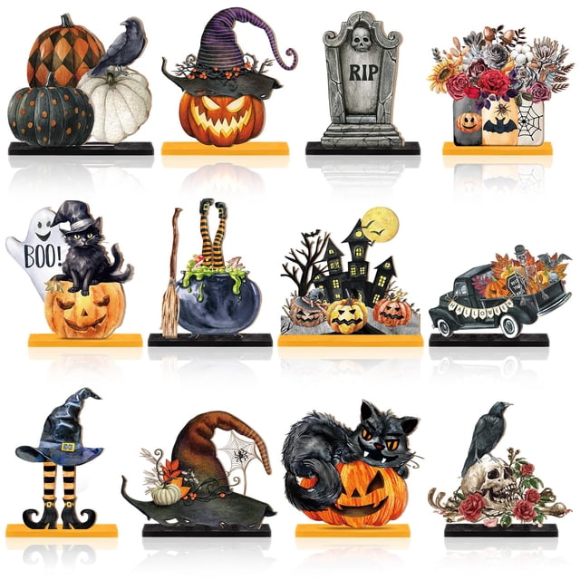 Centros de mesa de madera para decoración de Halloween Marsui, 12 unidades