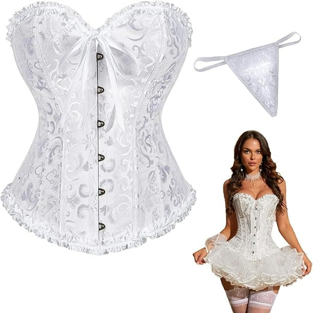 Corset de Encaje para Mujer, Faja Corset Busto Modeladora Sexy, Corsé con Huesos de Acero y Extensor, para Todas las Ocasiones
