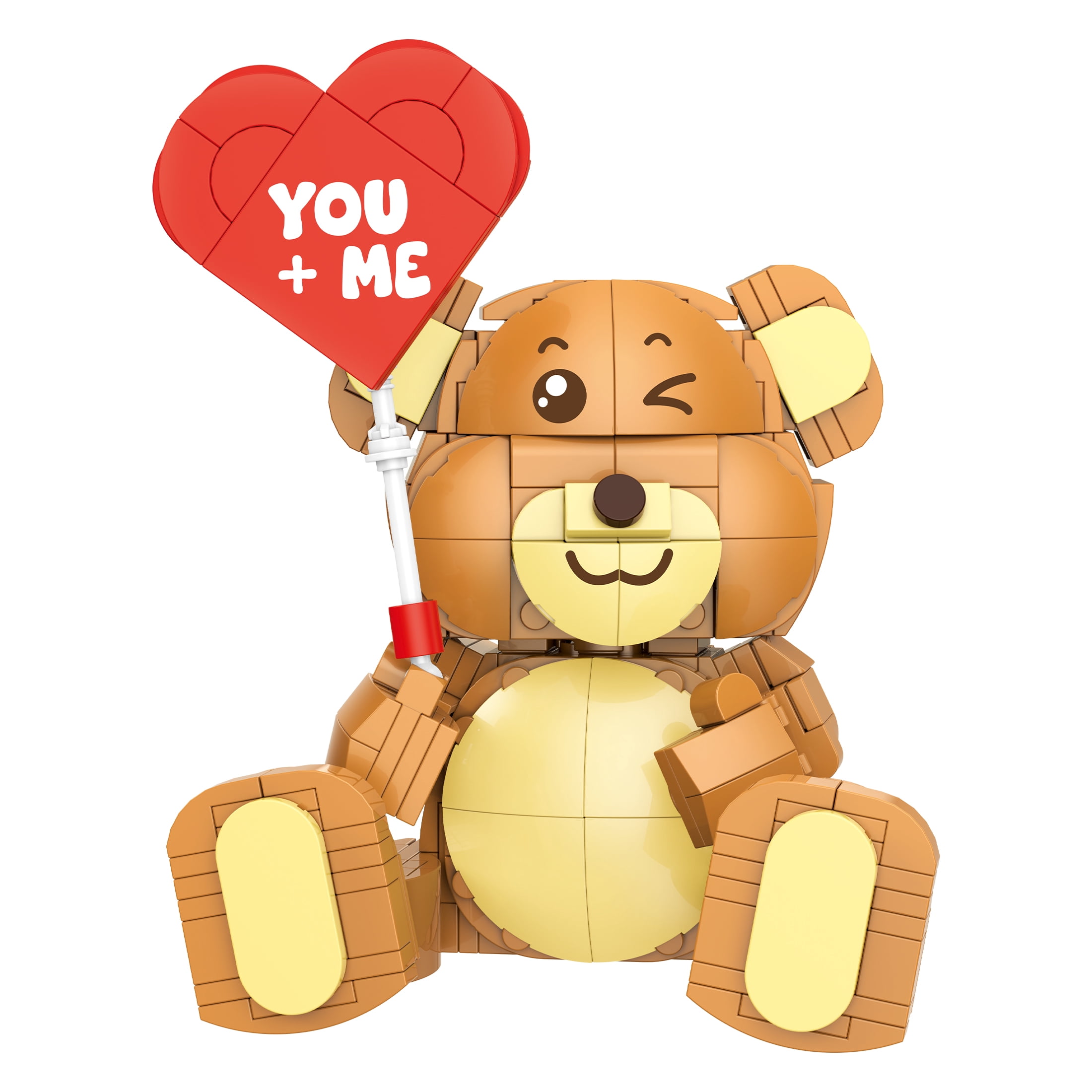 Brickcraft Bricktanicals Bricky Bear Building Kit (357-Piece Set), Teddy Bear Brick Toy, Valentine's Day Gift, Customizable Message Stickers, Poseable Figure, Collectible Display, Sits or Stands