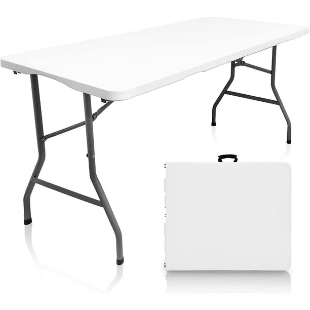 BiFold Plastic Folding Table，5FT Indoor Outdoor Heavy Duty Portable