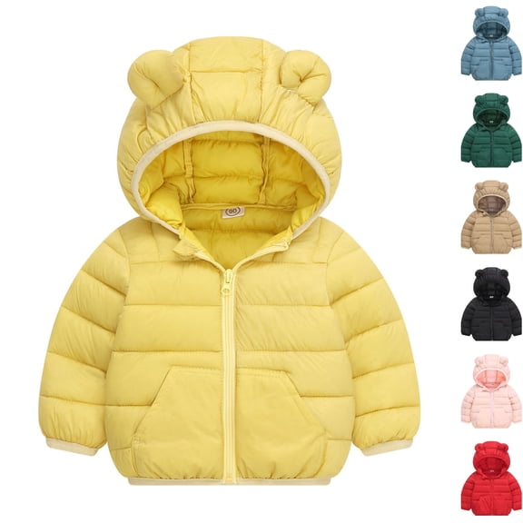 Husipze Toddler Lightweight Puffer Quilted Jackets Girls Boys Full Zip Winter Coat Insulated Outerwear with Bear Ear Hood Yellow 1-2 Years