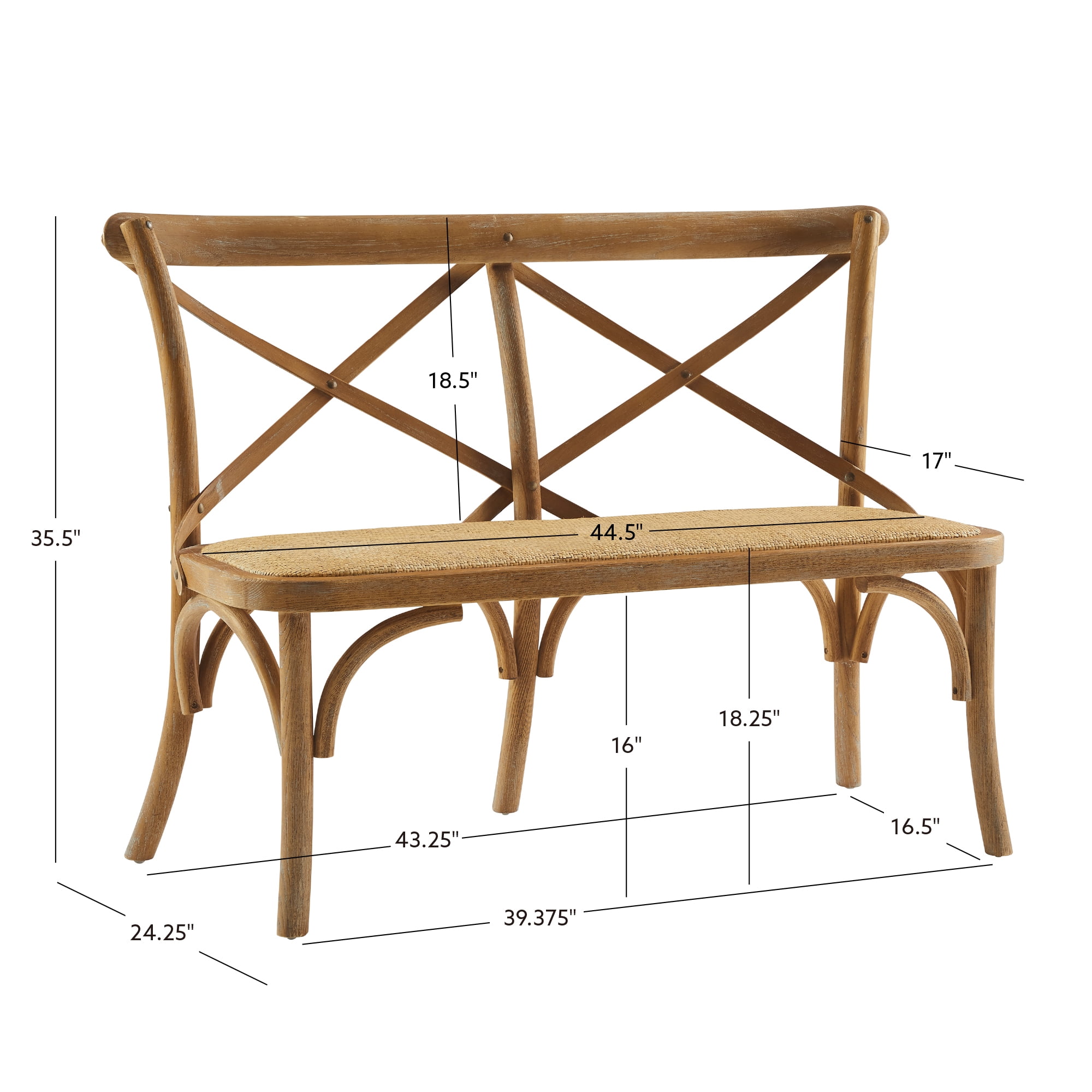 Linon Barton Bentwood Bench, Antique Brown/Natural