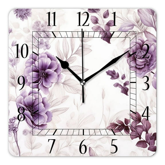 14 Inch Wall Clock Battery Operated Square Clock Decorative for Office, Kitchen, Outdoor, Living Room，Pattern of Flower Picture