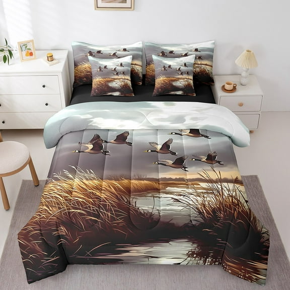 Erosebridal Animal Duck Bedding Sets Twin Size,Woodland Animal Comforter Sets with Sheets,Lodge Cabin Bed in a Bag Twin size,Super Cozy Rustic Bedroom Decor,Reversible,7-Piece