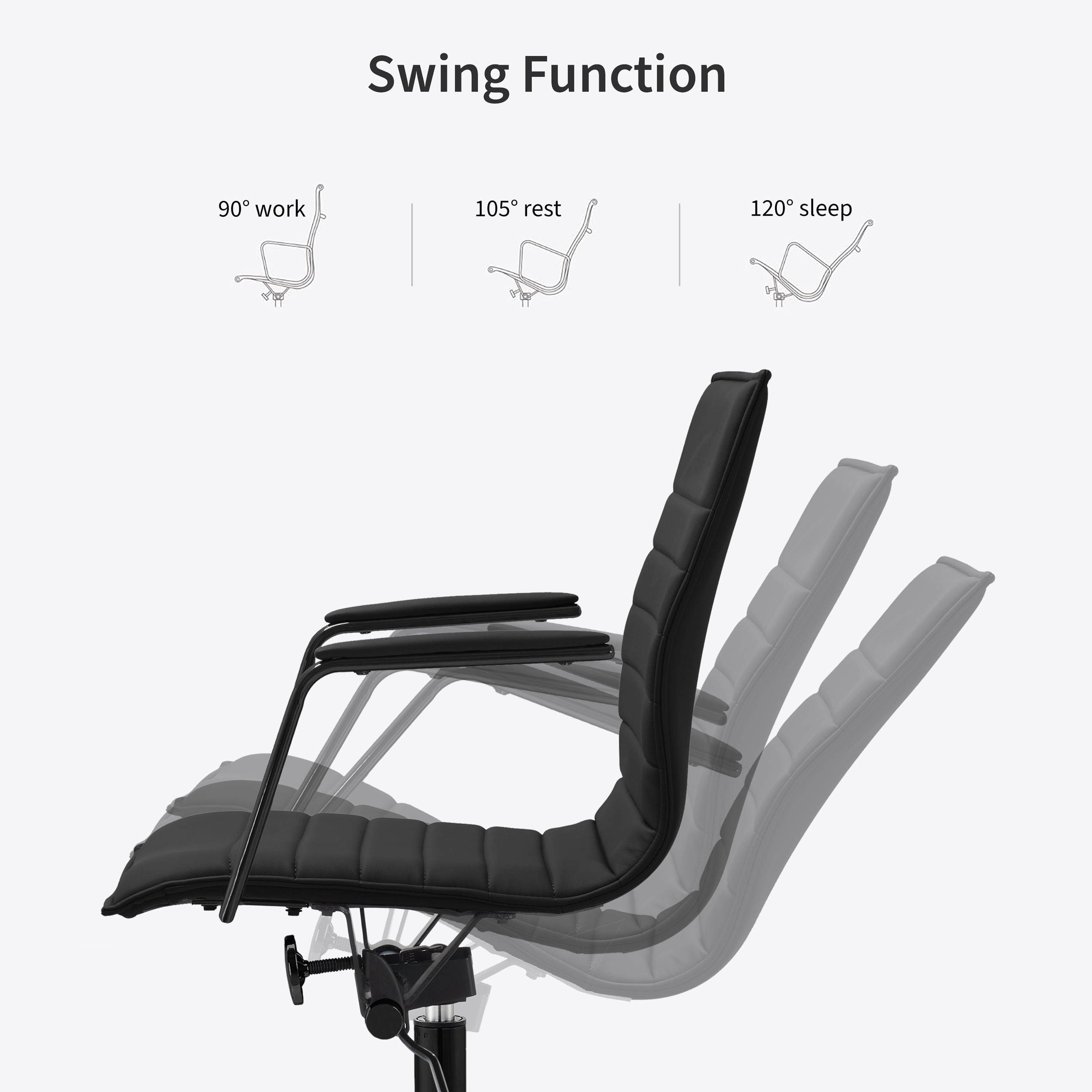 2xhome Modern Office Desk Chair | PU Leather Ribbed Back | Adjustable Height, Tilt Lock, All Black, Set of 1, 1 piece
