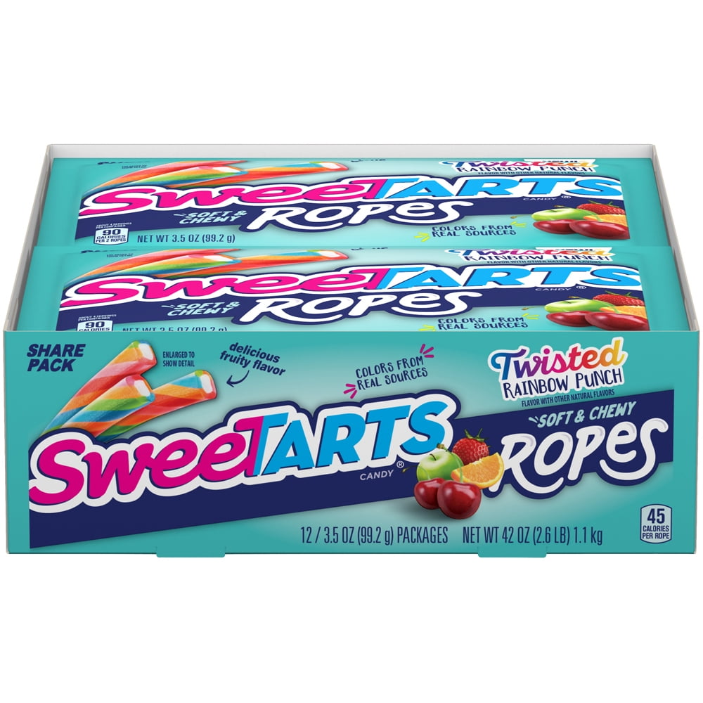 SweeTARTS Twisted Rainbow Ropes Candy, 3.5 oz (12 count)