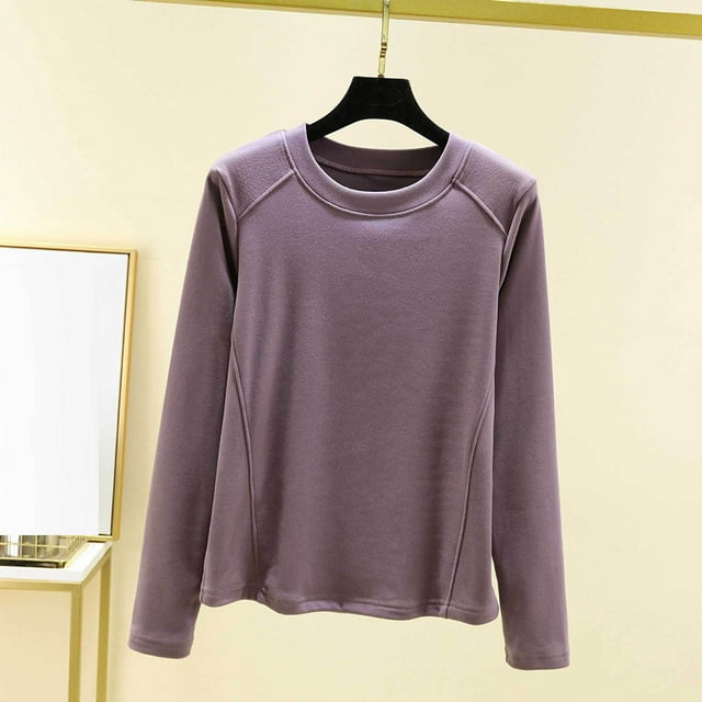 Pijama de manga larga para mujer, moda de invierno, terciopelo, color liso, cuello redondo, manga larga, parte inferior, camisa cálida, ropa de casa, pijamas, blusa de poliéster para mujer