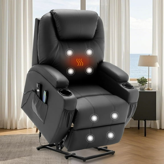 Korser Power Lift Recliner Chair for Elderly with Massage and Heat PU Leather for Living Room,Black