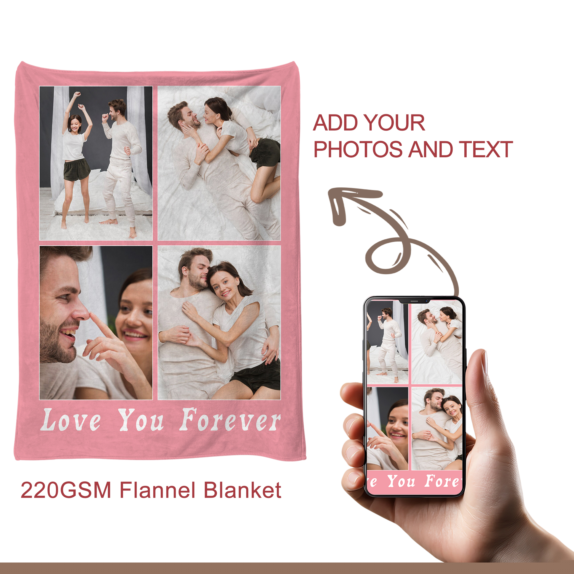 JML Custom Soft Flannel Blanket - Personalized Photo & Text Throw, Blankets & Throws 60"x80" for Kids, Pets, & Adults