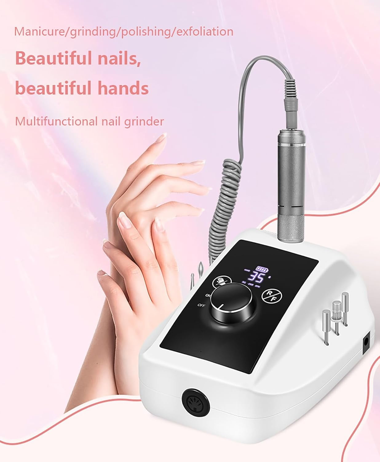Electric Nail File for Acrylic Nails – 35000 RPM Professional Nail Drill Kit, Portable Electric Nail Drill Machine with Bits, Low Noise Nail Grinder for Home & Salon