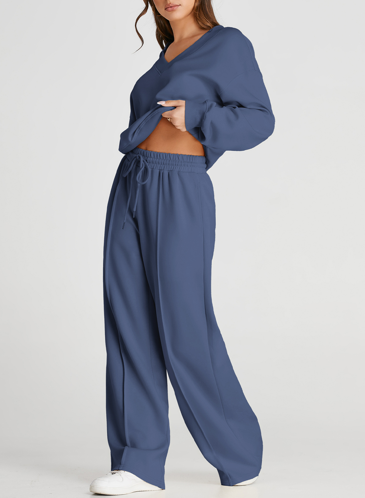 Dokotoo Women's V-Neck Sweatsuit Wide Leg 2-Piece Set photo 4