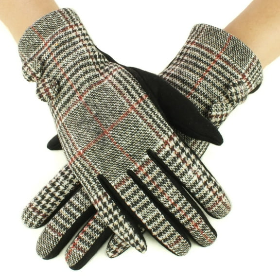 Elegant Gray Plaid Gloves for Women - Touchscreen Compatible, Warm Winter Accessory