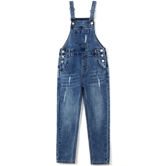 KIDSCOOL SPACE Salopettes en Jean pour Grands Garçons, Bande Élastique Intérieure en Denim Doux Extensible pour le Travail, Bleu, 13-14 Ans