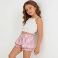 thumbnail image 3 of Girls Plaid Ruffled Bloomers, Elastic Waist Cute Gingham Shorts with Bow for Playdates and Casual Outings Pink 120, 3 of 8