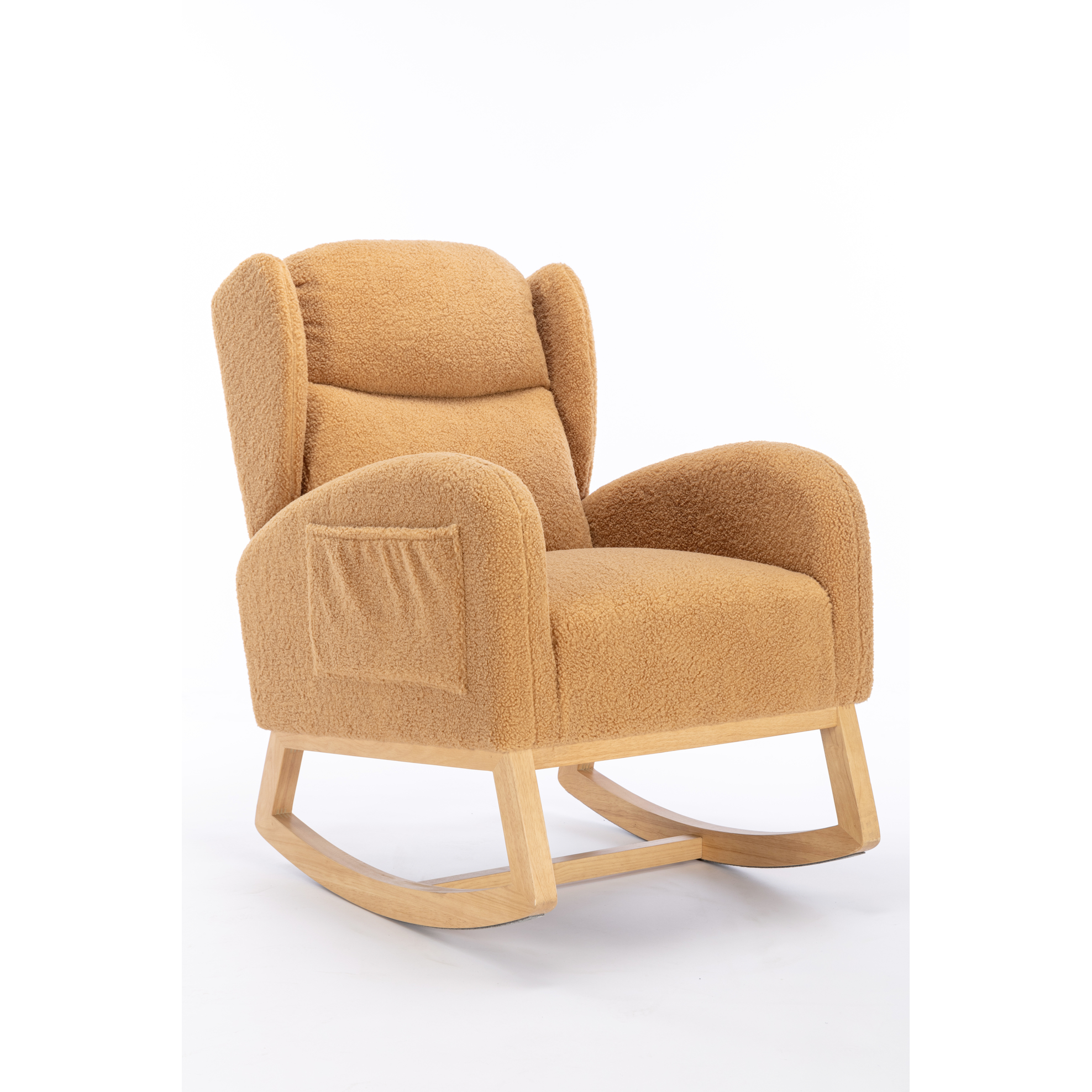 Modern Khaki Rocking Chair With Fabric, 38" D X 28" W 40" H, Sponge & Cotton Filling Color 38"d 28"w 40"h, Wipe Clean