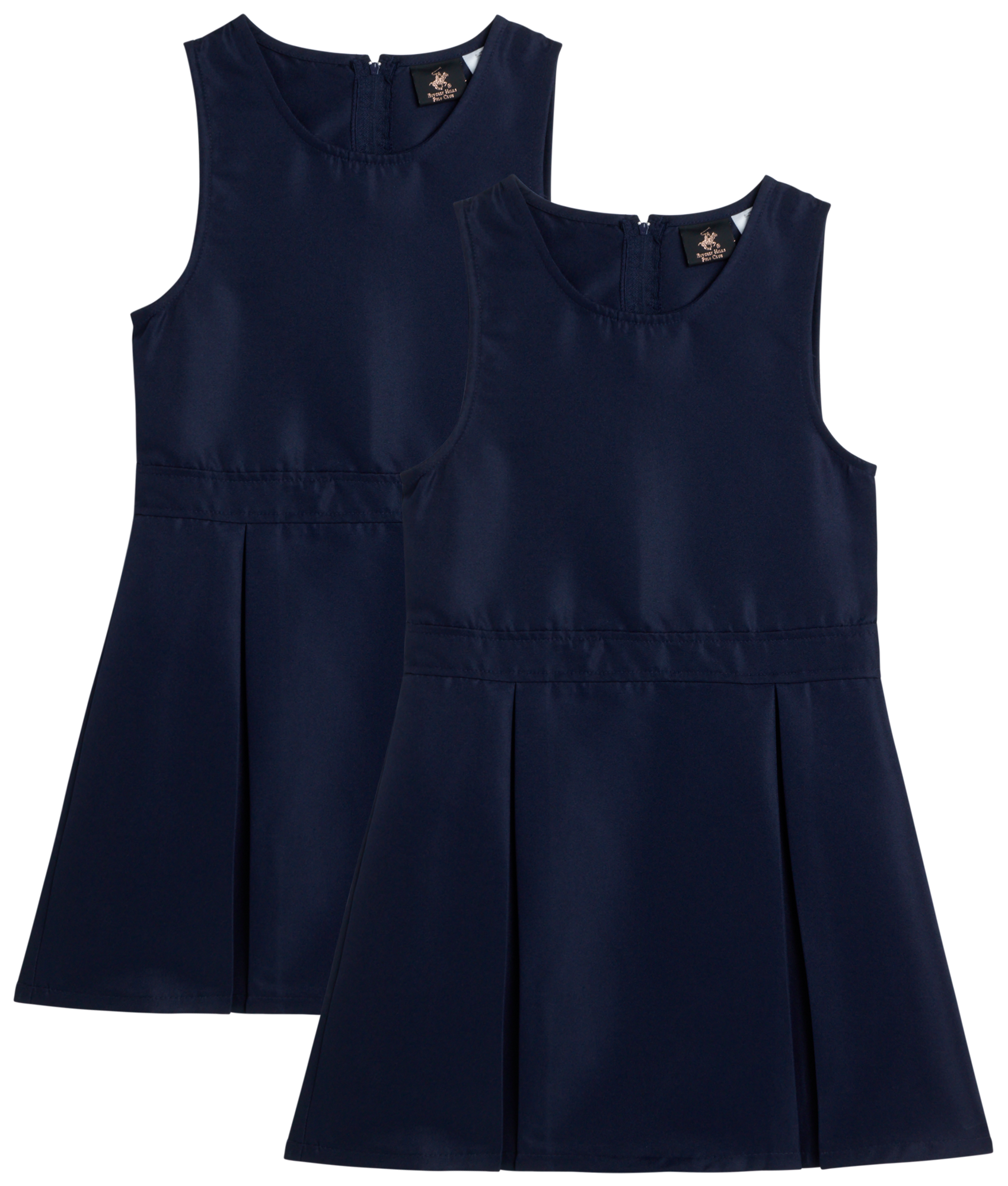 Beverly Hills Polo Club Girls' School Uniform Dress - 2 Pack Sleeveless Pleated Khaki Jumper Dress (4-16)
