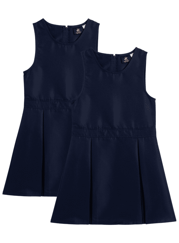 Beverly Hills Polo Club Girls' School Uniform Dress - 2 Pack Sleeveless Pleated Khaki Jumper Dress (4-16)