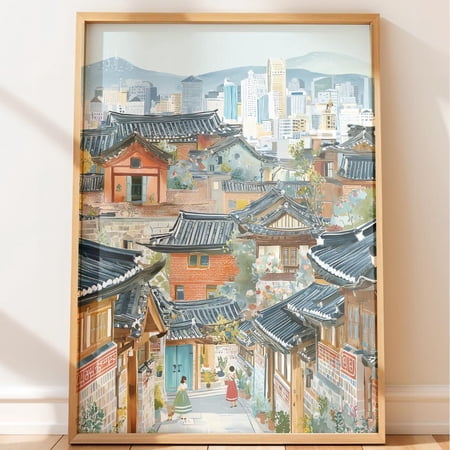 Seoul Korean Hanok Village Traditional Travel Unframed Paper Print
