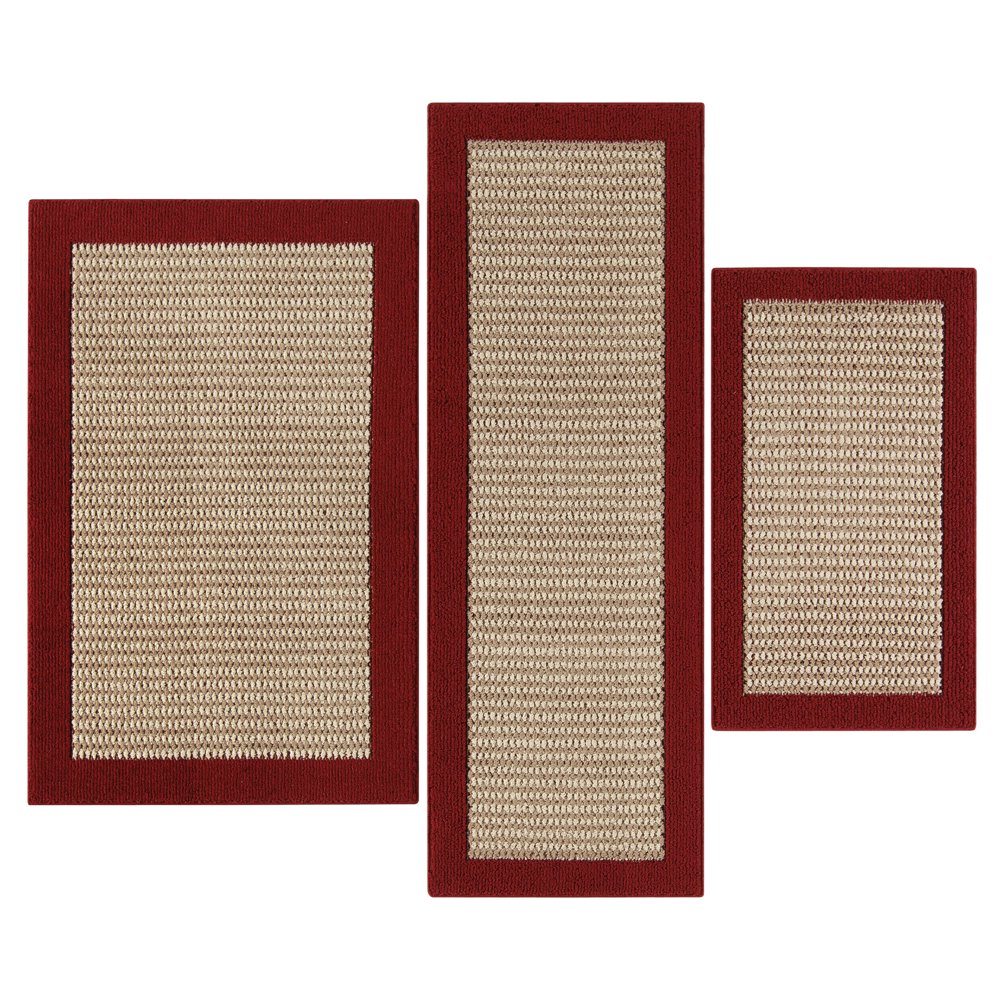 Mainstays Machine Washable Faux Sisal Accent Rug Set, Red, 3Piece
