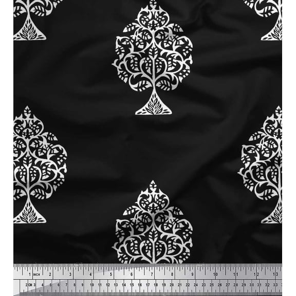 Soimoi Cotton Duck Fabric Tree Block Print Fabric by Yard 42 Inch Wide