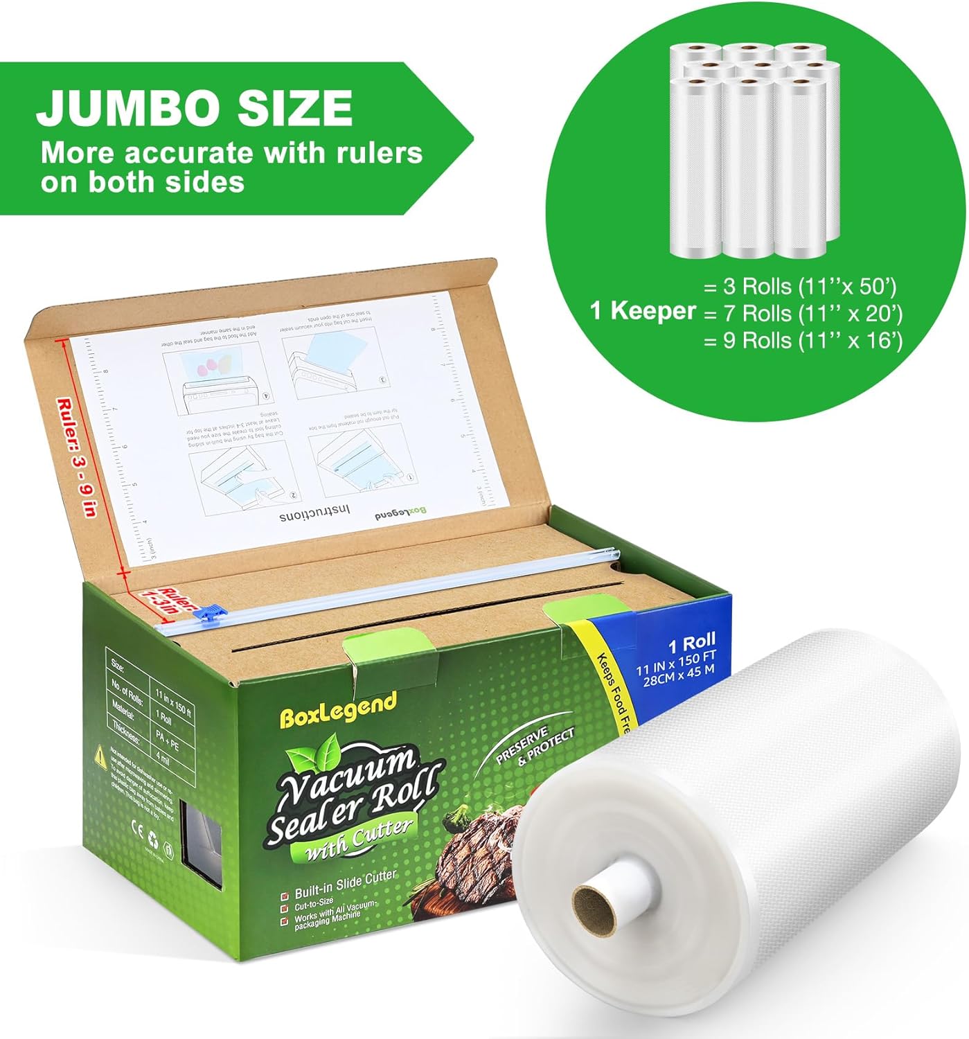 BoxLegend 11" x 150' Vacuum Sealer Bag Roll with Cutter photo 5