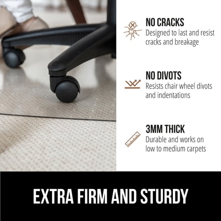 GORILLA GRIP Office Chair Mat for Carpet Floors, Smooth Glide, Slip Resistant, 29x47 Clear Lip