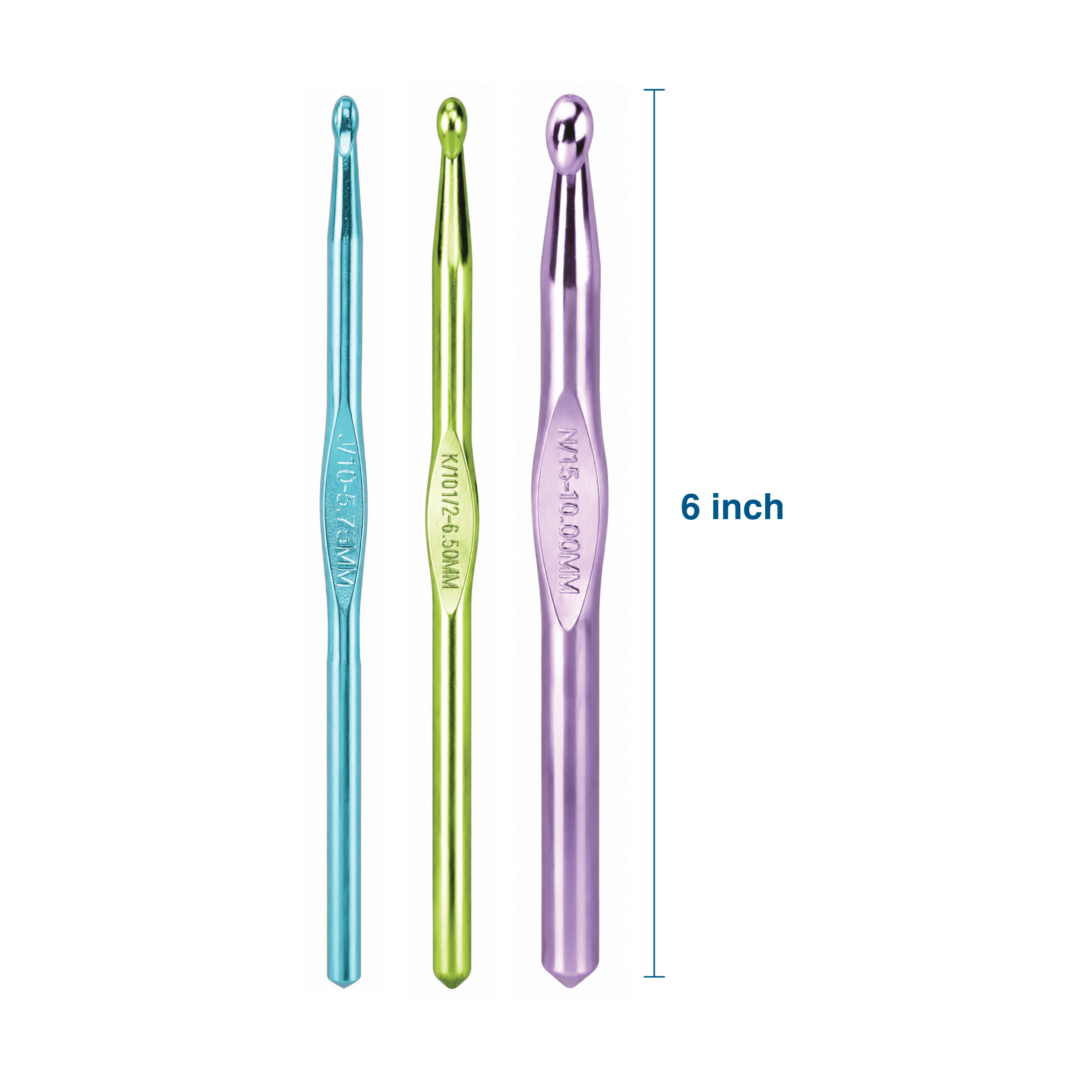 Hello Hobby Aluminum Crochet Hooks, Sizes J, K, and N, 3-Piece Set