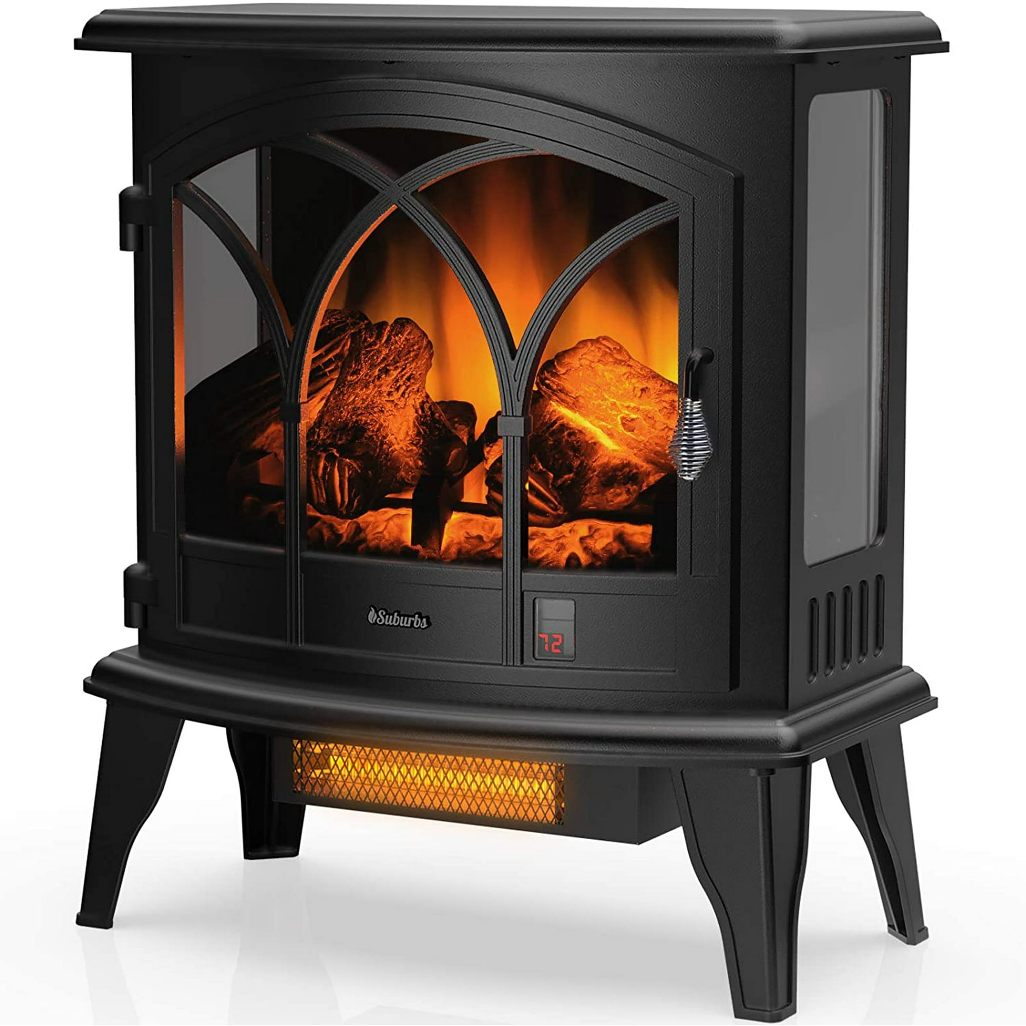 TURBRO Suburbs TS23-C Electric Fireplace Infrared Heater with Curved Door-  Freestanding Fireplace Stove with Adjustable Flame Effects, Overheating  Protection, Timer, Remote Control - 23 1400W Black - Walmart.com