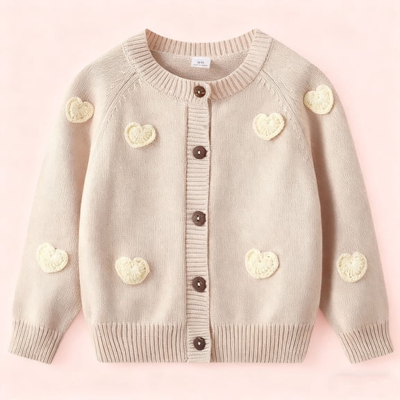 hengsof Baby Girls and Toddlers Long Sleeve Knitted Button Cardigan, Heart Print Top