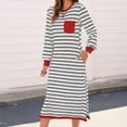 thumbnail image 4 of SMihono Spring Dresses for Women 2025 Striped Color Block Long Sleeve Crewneck Side Splits Casual Loose Long Maxi Dress Gray 4, 4 of 7