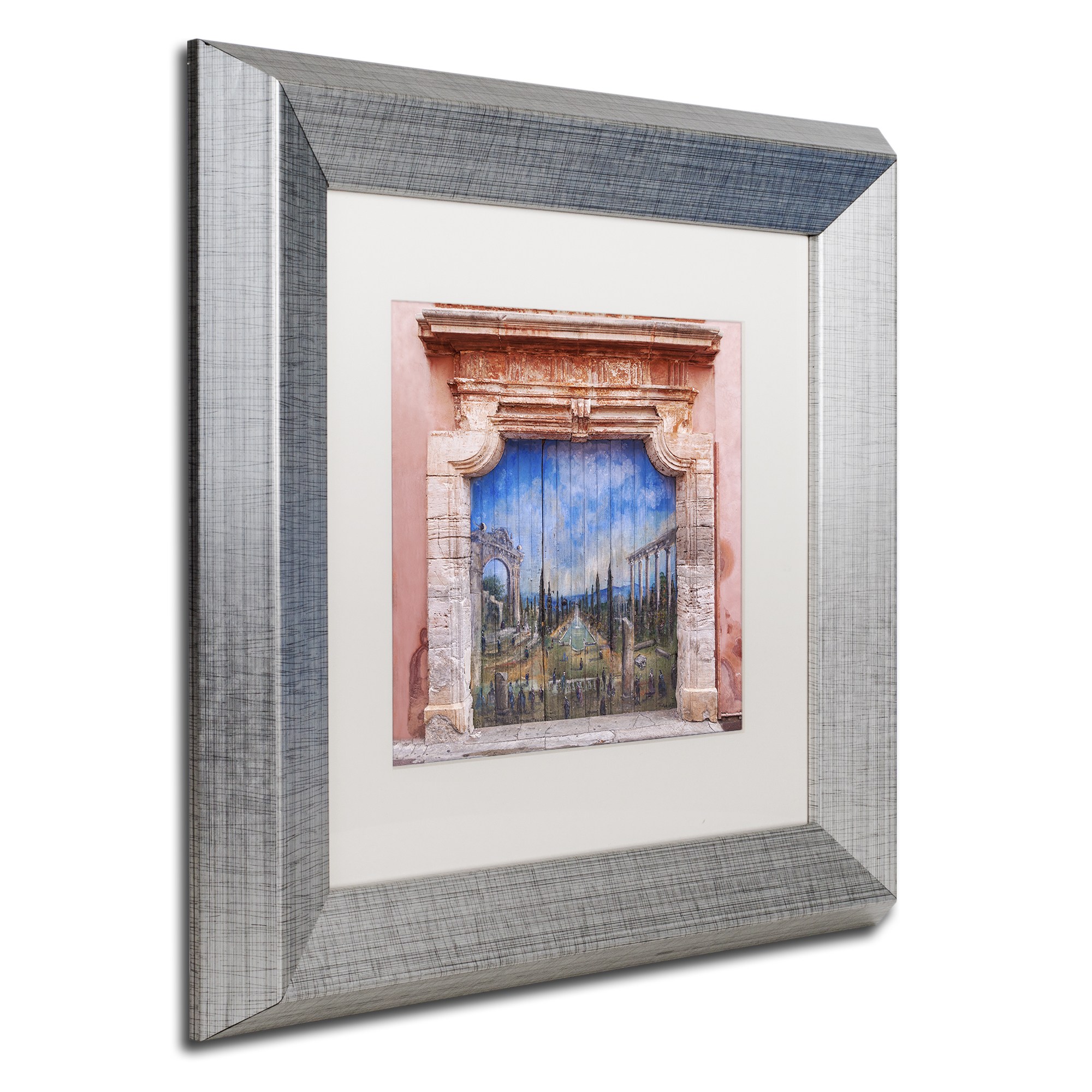 Trademark Fine Art 'Old Painted Door' Canvas Art by Michael Blanchette Photography, White Matte, Silver Frame