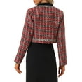 thumbnail image 3 of INSPIRE CHIC Tweed Cropped Jacket for Women's Stand Collar Double Breasted Office Elegant Plaid Blazer XS Red, 3 of 6