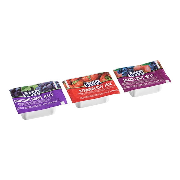 Grape, Strawberry, & Mixed Fruit Jelly .5 oz. Portion Cups l Pack of 50