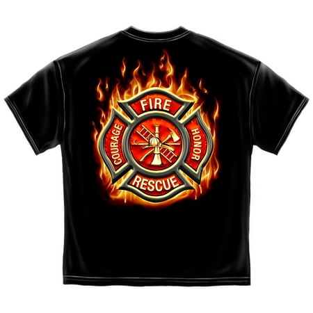 Womens Black Maltese - Cotton Firefighter Classic Fire Maltese T-Shirt