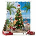 thumbnail image 2 of Blue Coastal Christmas Shower Curtain, Summer Beach Xmas Tree Santa Waterproof Fabric Shower Curtains with 12 Hooks, Bathroom Curtain Set for Bathroom Accessories Decor, 60 x 72 Inches, 2 of 9