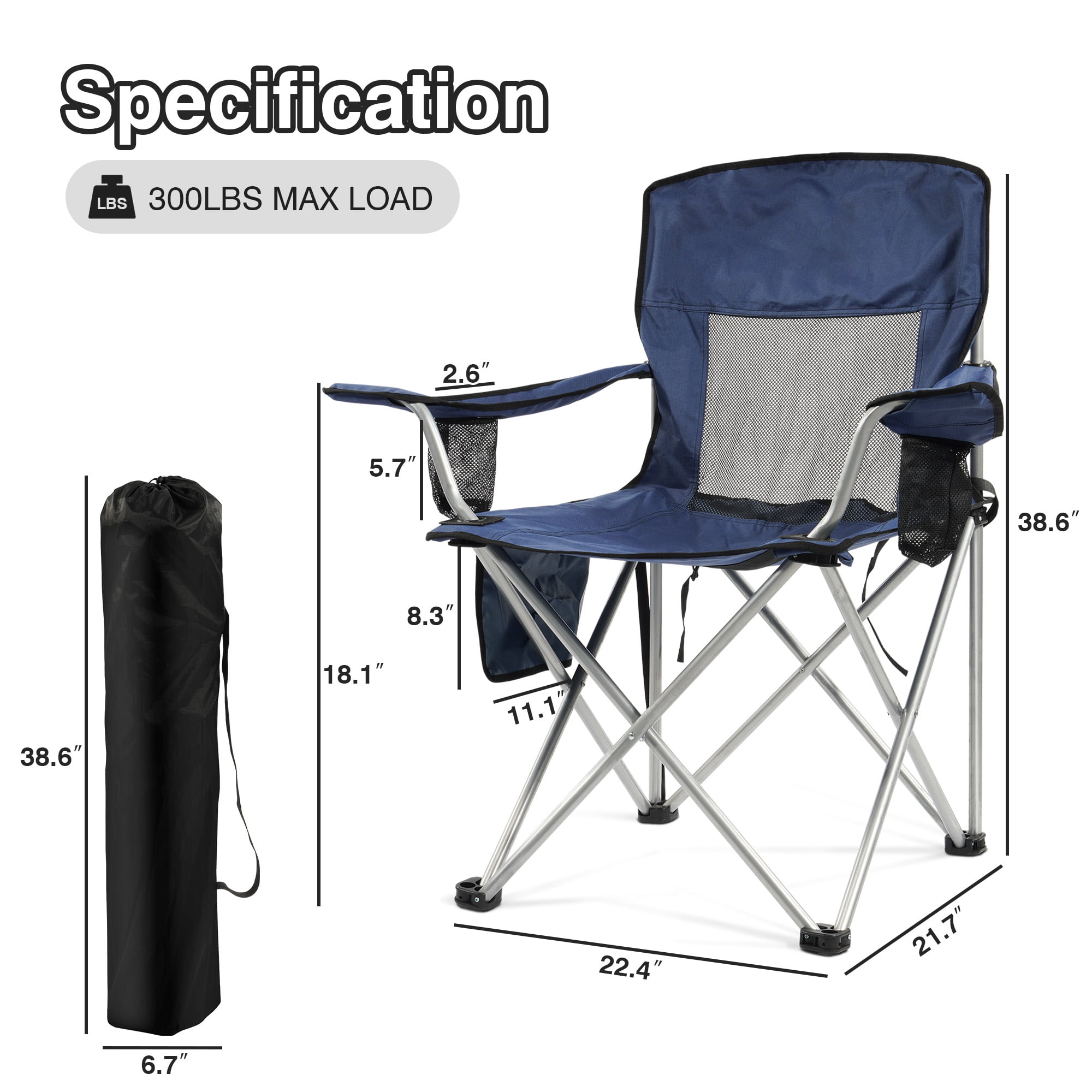 Sprint Demon Folding Camp Chair，Portable Outdoor Chair with Cup Holder & Carrying Bag，for Camping, Beach, Fishing, and Sports Events